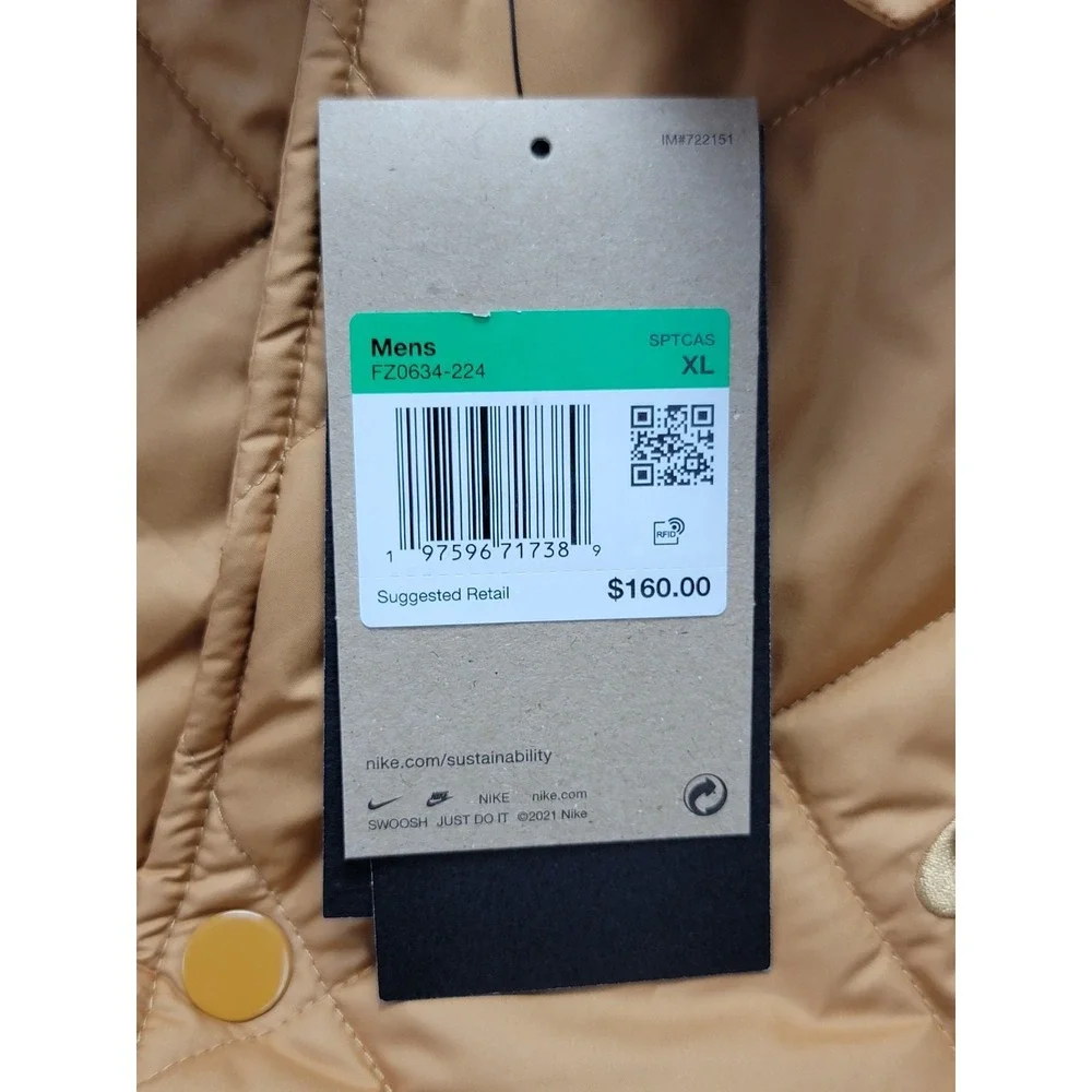 Nike Lightweight Quilted Therma-FIT Insulated Jacket FZ0634-224 Mens Size XL New
